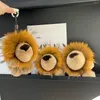 Keychains Lion Handmade Keychain With Real Raccoon Fur Cute Design For Women Girls Accessory Bags Cars Gifts