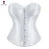 Waist Tummy Shaper Satin Overbust Corset Simple Elegant Black White Blue Bustier Plastic Boned Gothic Gorset Sexy Plus Size Busk Brocade Korset 230828