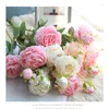 Decorative Flowers Living Room Dining Table Decoration Simulation Peonies Silk Artificial Flower Fake Peony Branch Champagne White Decor