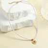 Pendant Necklaces Red Heart Copper Inlay Zircon Stars Imitation Pearl Necklace For Women Gold Color Collar Stainless Steel Clasp