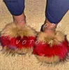 Nouvelles chariots d'été Slippers Femme Fluffy Fox Ratcoon Fur Slides femelles Femelles à l'extérieur Flip Flops Ladies Slip on Flat Shoes T230828 28CEC RY