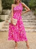 Sukienki swobodne Roll talia bez rękawów plisowane kwiatowe nadruk dla jednego ramiona plażowa wakacyjna sukienka 2023 w fahion vestidos