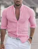 Camicie eleganti da uomo 2023 Camicia casual in cotone e lino Collo a lupetto Solido Manica lunga Top allentato Primavera e autunno Moda bella 230828