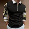 Mens Polos Autumn Printed Fashion Polo Shirt With Lapel Zip For Men Slim Casual Top Vintage 3Dprinted Clothing 6xl 230829
