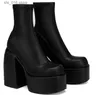 Morden dames platform laarzen rond teen lederen laars dikke hakken ritsontwerper blok hiel schoenen mode meisjes casual schoen T230829 d04ab