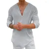 Magliette da uomo Winkinlin Camicia da uomo con scollo a V profondo Tinta unita Manica lunga Felpa ampia vestibilità Cual Pullover largo Top