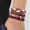 Link Armbänder Vintage Böhmen Geflecht Leder Wald Perlen Seil Armband 4 Stück Sets Für Männer Mehrschichtige Anpassen Armreif Hände sommer Schmuck