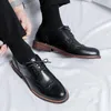 Dress Shoes Vintage British Men Casual Formal Leather Designer Wedding Loafers Brogue Pointed Toe Black
