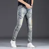Light Luxury Mens Stretch Slim-Fit Retro Style Denim Pants Sexy Moto Biker Trendy Jeans dragkedja Decors Blue Street Jeans Pants; HKD230829