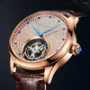 Armbandsur Aesop Real Flying Tourbillon Watch for Men Mechanical Skeleton Sapphire Mens Watches Diamond Dial Rose Gold Shell