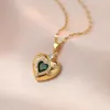 Anhänger Halsketten Goldene Herz Halskette mit Kristall Stein 316L Edelstahl Polnisch Liebe Y2K Vintage Schmuck Geschenk