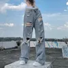 Dżinsy dżinsowe streetwear proste spodnie panie rozryte w talii luźna szeroka noga Y2K Summer High Street Cargo 230828