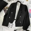 Rosa duplo breasted colheita blazer feminino moda coreana cor sólida manga longa terno casaco senhoras do escritório elegante jaqueta curta 3xl hkd230825