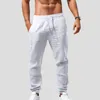 Calças masculinas soltas respiráveis calças casuais elásticas alta ascensão cor sólida calças compridas com bolsos calças finas streetwear