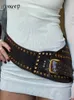 Bälten Weekeep Punk Style Asymmetric Belt Chic Rivet Stitched Leather Belt for Women Gothic Streetwear Pu Waistband Harajuku Aesthetic 230829