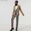 Mężczyźni garnitury Tuxedo Groom Wear Wedding Come Homme 2pcs Slim Fit Terno Masculino Blazer Kurtka+Pant Colorful Striped Rainbow Suit Q230828