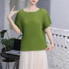 Женские футболки T Miyake Plearted Top Women 2023 Summer Korean Fashion с коротким рукавом с твердым цветом.