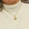 Pendant Necklaces 2023 Stainless Steel Hollow Sun Moon Shiny Zircon Eye 18K Gold Plated Water Wave Chain Necklace Women Jewelry