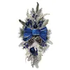 Flores decorativas rústicas decoração de casa de natal componente azul e branco com sinal de ano de coroa de pinha dupla para porta da frente