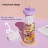 Water Bottles Glass Female Flower Tea Straw Cup High Temperature Resistance Simple Cute Solid Color Bottle With