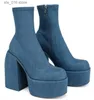 Morden Women Platform Boots Round Toe Leather Boot Chunky Heels dragkedja Designer Block Heel Shoes Fashion Girls Casual Shoe T230829 D04AB