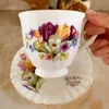 Tasses Tasse à café et soucoupe en porcelaine rétro mois fleurs tasse en céramique Snack assiette à gâteau Pot élégant café Drinkware 230829