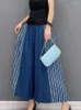 Women's Pants Korean Fashion Stripe Denim Women Summer Wide Leg Casual Ankle Length Trousers Pantalones Anchos De Verano