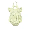 Ensembles de vêtements Barboteuse sans manches à imprimé floral pour bébé fille avec détails à volants et bandeau assorti - Adorable combinaison en coton pour l'été