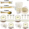 Engångsgäststora 112 st bronsing guld Happy Birthday Party Supplies Pappersplattor PRICTS FOLED SET FÖR SERVER 16 gäster inkluderar koppar DHPX7