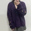 Women's Knits Tees Autumn Dark Purple Cardigan Women Now Y2k S Star Embroidered Sweaters Loose Knitted Cardigans Tay V Neck Lor Sweater Coats 230830