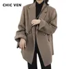 Womens Wool Blends CHIC VEN Women Blend Coat Solid Mid Long Woolen Blazer Thick Warm Blouse Overcoat Office Lady Tops Autumn Winter 230830