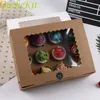 Gift Wrap 5pcs 12 Cup Muffin Cupcake Box With Cake Tray Kraft Paper Cake Box Wedding Birthday Party Dessert Packaging Case Party Candy Box 230829