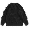 Men's Sweaters Distressed Tassel Oversized Streetwear Black White Fashion Hip Hop Jumpers Knitted Pullovers 230830