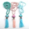 Pendant Necklaces Bohemian Tribal Jewelry Long Knotted Crystal Glass Bead & Druzy And Tassel