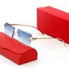 Gafas de sol de moda Diseñador para hombres Leopardo Mujer Tonos rosados Pulido Chapado en oro Sin montura Marco rectangular Degradado bluel Anteojos UV400 Gafas gris plata