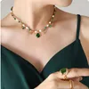 Pendentif Colliers Luxe Délicat Perle et Perle Collier Dainty Or Couleur Perle Vert Malachite Cristal Pierre Précieuse Charme