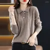 Kadın Sweaters Sonbahar ve Kış Moda Düz Renk Düğmesi Polo Yakası Saf Yün Örme Kazak All Maç İnce Gevşek Üst