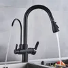 Torneiras de cozinha Matte Black Pure Water Faucet Dual Handle e Cold Drinking Pull Out Mixer Torneiras 230829