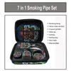 QuartzPro Mini Glass Water Hookah Smoke Pipe 7 in 1 Travel Kit With Dab Rig Ashtray Dry Herb Grinder Portable Smoking Pipe Set