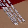 Chains Wholesale High Quality Mens 6MM Flat Chain Silver Color Necklace Fashion Jewelry Women Men Solid Wedding Gift