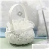 Autres fournitures de fête festive Cérémonie de mariage Love Case Satin Élégant Bowknot Rose Flower Girl Basket Drop Livraison Home Garden OTM9E