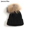 Caps Beanieskull Jancoco Max настоящий меховой помпец, женщины, мужчины, мужчина, подлинная енота для собачьей шашки для собак зимняя мода Elastic S1473 230829