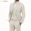 Mens Suits Blazers Beige Linen for Men 3 Pieces Casual Slim Fit Suit Blazer Vest Pants Set Formal Prom Wedding Tuxedos Groomsmen Man 230829