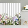 Cortinas de chuveiro 3D Simples Planta Floral Cortina de Chuveiro Cor Flor Folha Verde Borboleta Tecido Decoração de Banheiro Suprimentos Cortinas Penduradas Lavável R230830