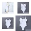 Swim Wear White Women Bathing Suit Hollow Out Female One-Piece Badkläder BRA POLLED Monokini Bodysuit Baddräkter Drop Delivery Sports OU DHY8F