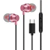 In-Ear-hörlurar Typ-C Wire Metal Subwoofer Musik Earphones med Microphone Gaming Headset Earskydd för Xiaomi Samsung Huawei Mobiltelefon Computer Tablet Retail