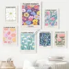 Kolorowe abstrakcyjne sztuka malowanie płótna na rynek kwiatowy plakaty botaniczne i nadruki nordyckie zdjęcia ścienne do salonu Dekoracja sypialni bez ramy WO6