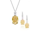 Necklace Earrings Set Europe America Fashion High-end Jewellery Women Lady Inlay Oval Yellow Cubic Zircon Pendant 925 Silver Needle