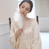 Kadın pijama saten romantik gecelik kadınlar Sonbahar Dantel Peignoir Victoria Vintage Uzun Gece Elbisesi Zarif Seksi Gece Giyeri Buz İpek