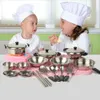 Tools Workshop 20pcs Children Kitchen Utensils Tableware Set Stainless Steel Fall resistance Pots Pans Cookware Pretend Play Toys 230830